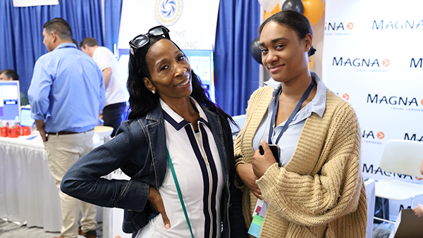 Conference attendees connecting